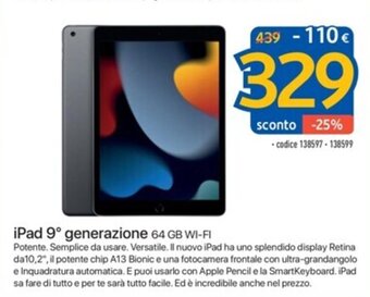 iPad 9° generazione 64 GB WI-FI