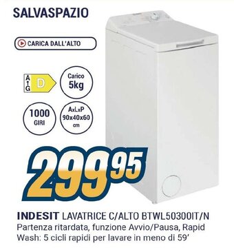 Sinergy INDESIT LAVATRICE C/ALTO BTWL50300IT/N offerta