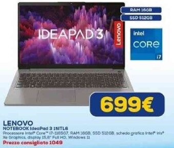 Euronics LENOVO NOTEBOOK IdeaPad 3 151TL6 offerta