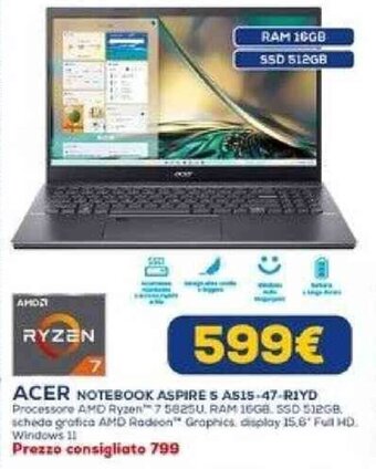 Euronics ACER NOTEBOOK ASPIRE 5 A515-47-R1YD offerta