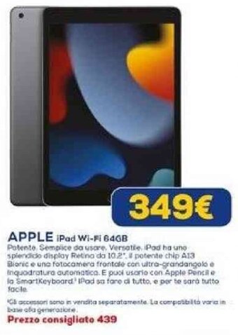 Euronics APPLE iPad Wi-Fi 64GB offerta