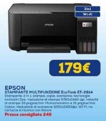 Euronics EPSON STAMPANTE MULTIFUNZIONE EcoTank ET-2814 offerta