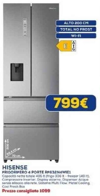 Euronics HISENSE FRIGORIFERO 4 PORTE RF632N4WIE1 offerta
