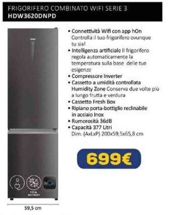 Euronics FRIGORIFERO COMBINATO WIFI SERIE 3 HDW3620DNPD offerta