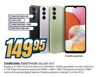 Sinergy SAMSUNG SMARTPHONE GALAXY A14 offerta