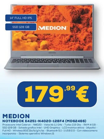 Euronics MEDION NOTEBOOK E4251-N4020-128F4 (MD62466) offerta