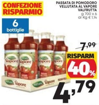 Pam PASSATA DI POMODORO VELLUTATA AL VAPORE VALFRUTTA g 700 x6 offerta
