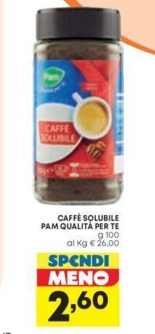 CAFFÈ SOLUBILE PAM QUALITÀ PER TE g 100