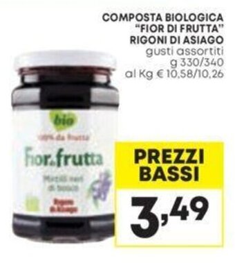 Pam COMPOSTA BIOLOGICA "FIOR DI FRUTTA" RIGONI DI ASIAGO gusti assortiti g 330/340 offerta