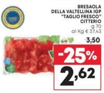 Pam BRESAOLA DELLA VALTELLINA IGP "TAGLIO FRESCO" CITTERIO g 70 offerta
