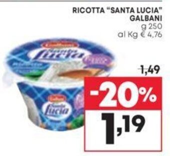 Pam RICOTTA "SANTA LUCIA" GALBANI g 250 offerta