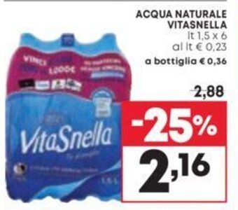 Pam ACQUA NATURALE VITASNELLA lt 1,5 x6 offerta