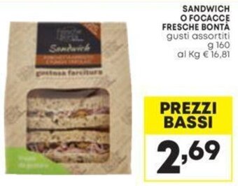 Pam SANDWICH O FOCACCE FRESCHE BONTÀ gusti assortiti g 160 offerta