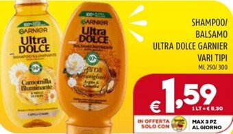 Il Centesimo SHAMPOO/ BALSAMO ULTRA DOLCE GARNIER VARI TIPI ML 250/300 offerta
