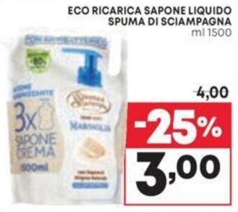 Pam ECO RICARICA SAPONE LIQUIDO SPUMA DI SCIAMPAGNA ml 1500 offerta