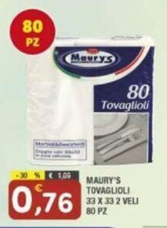 Maury's MAURY'S TOVAGLIOLI 33 X 33 2 VELI 80 PZ offerta