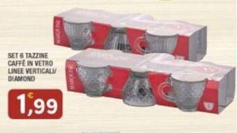 SET 6 TAZZINE CAFFE IN VETRO LINEE VERTICALI DIAMOND
