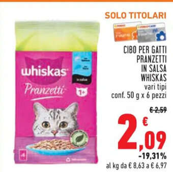 CIBO PER GATTI PRANZETTI IN SALSA WHISKAS conf. 50 g x 6 pezzi