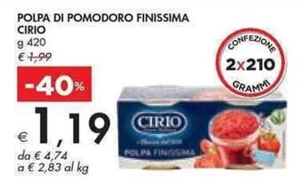 Bennet POLPA DI POMODORO FINISSIMA CIRIO g 420 offerta