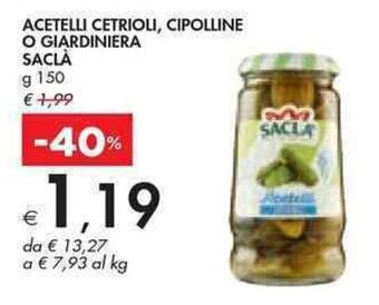 Bennet ACETELLI CETRIOLI, CIPOLLINE O GIARDINIERA SACLA g 150 offerta