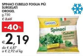 Bennet SPINACI CUBELLO FOGLIA PIÙ SURGELATI OROGEL g 750 offerta