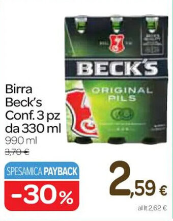 Carrefour Express Birra Beck's Conf. 3 pz da 330 ml 990 ml offerta
