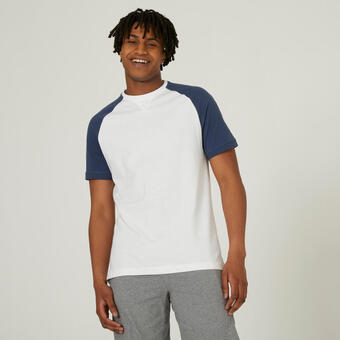 Decathlon T-shirt uomo fitness 520 regular cotone bianca-azzurra offerta