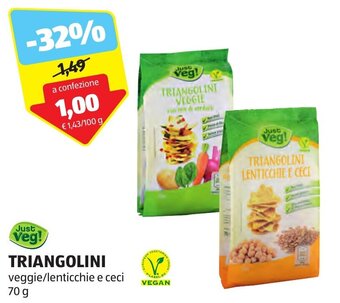 ALDI Just Veg! TRIANGOLINI veggie/lenticchie e ceci 70 g offerta