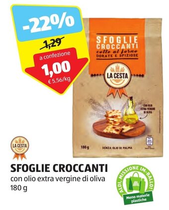 ALDI LA CESTA SFOGLIE CROCCANTI con olio extra vergine di oliva 180 g offerta