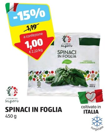 ALDI SPINACI IN FOGLIA 450 g offerta