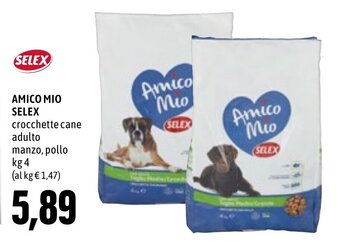 Emi Supermercati AMICO MIO SELEX crocchette cane adulto manzo, pollo kg 4 offerta