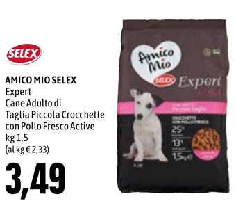 Emi Supermercati SELEX AMICO MIO SELEX Expert Cane Adulto di Taglia Piccola Crocchette con Pollo Fresco Active kg 1,5 offerta