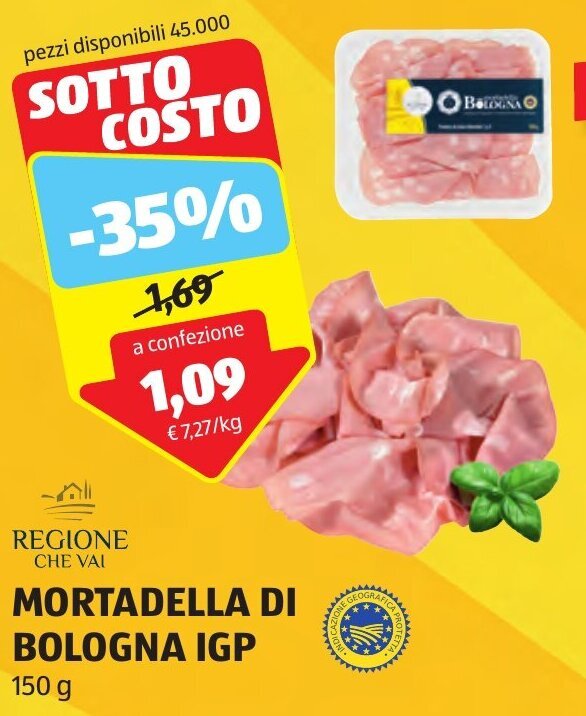 REGIONE CHE VAI MORTADELLA DI GEOGRAFIC BOLOGNA IGP 150 g offerta di ALDI