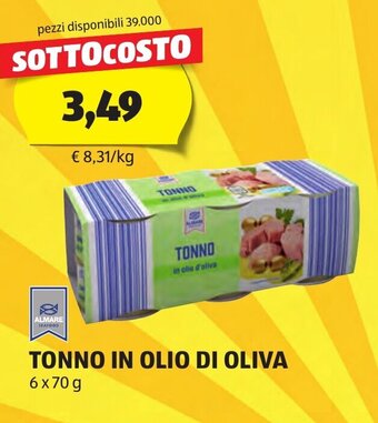 ALDI TONNO IN OLIO DI OLIVA 6 x 70 g offerta