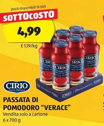 ALDI CIRIO PASSATA DI POMODORO "VERACE" 6 x 100 g offerta