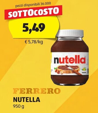 ALDI FERRERO NUTELLA 950 g offerta