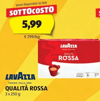 ALDI LAVAZZA QUALITÀ ROSSA 3 x 250 g offerta