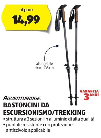 ALDI ADVENTURIDGE. BASTONCINI DA ESCURSIONISMO/TREKKING offerta