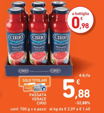 Spazio Conad PASSATA VERACE CIRIO conf. 700 g x 6 pezzi al kg offerta
