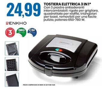 Eurospin Enkho tostiera elettrica 3 in 1 offerta