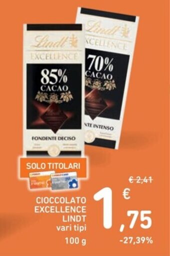 CIOCCOLATO EXCELLENCE LINDT vari tipi 100 g