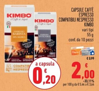 Spazio Conad CAPSULE CAFFÈ ESPRESSO KIMBO COMPATIBILI NESPRESSO Kimbo 55 g offerta