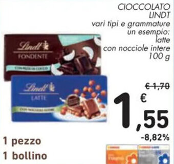 Spazio Conad CIOCCOLATO LINDT vari tipi e grammature 100 g offerta