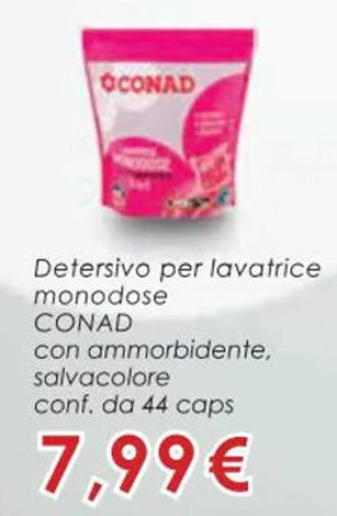 Spazio Conad Detersivo per lavatrice monodose CONAD con ammorbidente, salvacolore conf. da 44 caps offerta
