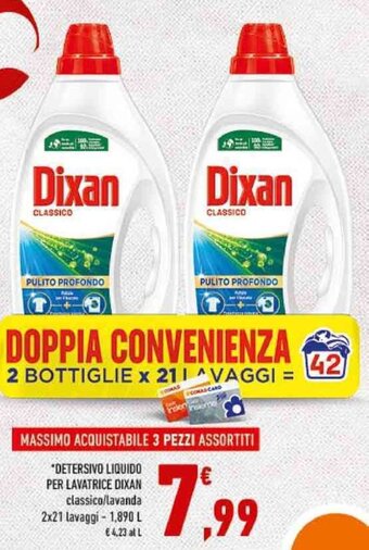 Conad *DETERSIVO LIQUIDO PER LAVATRICE DIXAN classico/lavanda 2x21 lavaggi - 1,890 L offerta