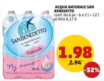 PENNY ACQUA NATURALE SAN BENEDETTO conf. da 6 pz - 6 x2 l offerta