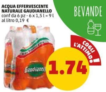 PENNY ACQUA EFFERVESCENTE NATURALE GAUDIANELLO conf da 6 pz - 6 x1,5 l offerta