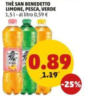 PENNY THÈ SAN BENEDETTO LIMONE, PESCA, VERDE 1,5 l offerta