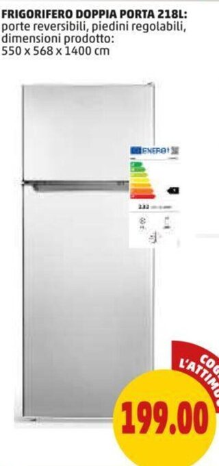 PENNY FRIGORIFERO DOPPIA PORTA 218L 550 x 568 x 1400 cm offerta