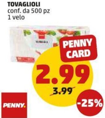 PENNY TOVAGLIOLI conf. da 500 pz 1 velo offerta